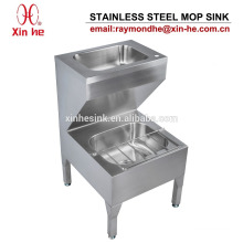 Stainless Steel Janitorial Unit with Hand Wash Basin, Stainless Steel Bucket Sink Mop Sink Cleaner Sink for Commercial Sanitary